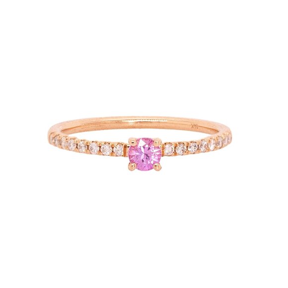 Ceylon Pink Sapphire Ring in 14K Solid Gold with Natural Diamond Accents - Picture 1 of 9